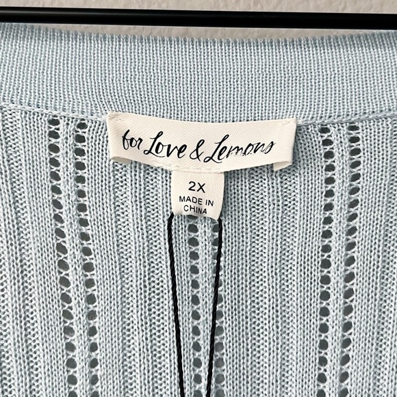 For Love and Lemons Light Blue Rhea Pointelle Cardigan Sweater Plus Size 2X NEW - Picture 11 of 13